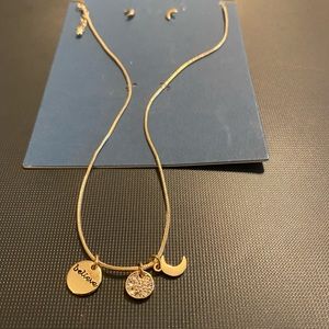 Gold-Tone Pendant with 3 Pendants (Moon, Believe, Gemstones)